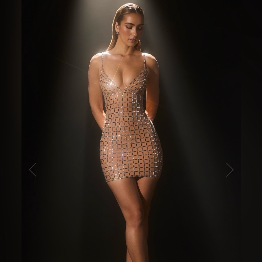 Oh Polly Ronja Mini embellished dress- Almond